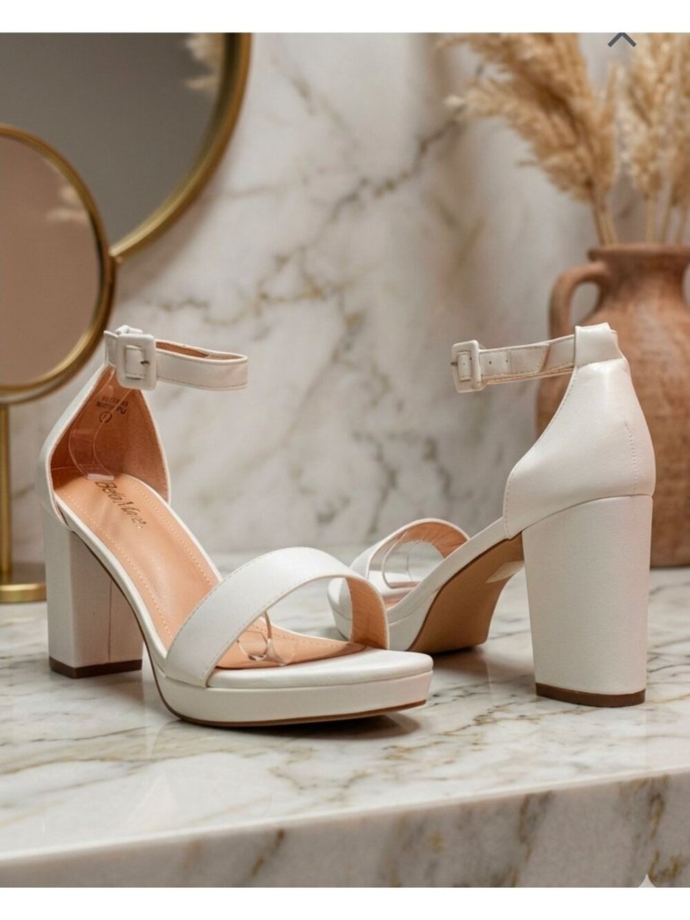 White Block Heel Sandal With Ankle Strap For Women - Elegant Design Ideal For Fo
